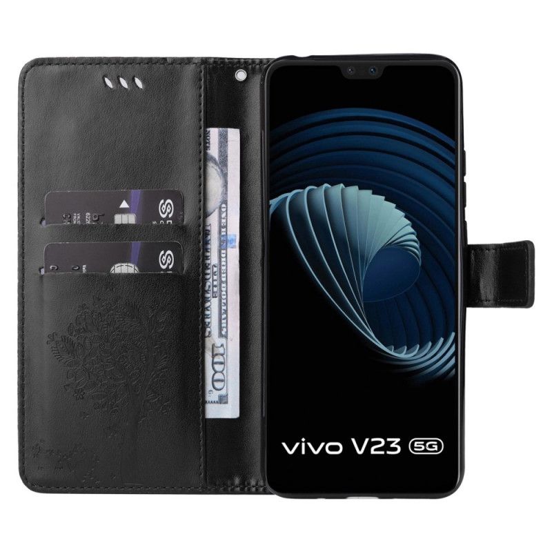 Flip Cover Vivo V23 5G Med Snor Kat Under Remtræet