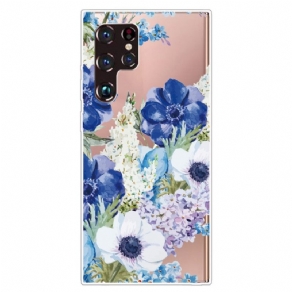 Cover Samsung Galaxy S22 Ultra 5G Akvarel Blå Blomster