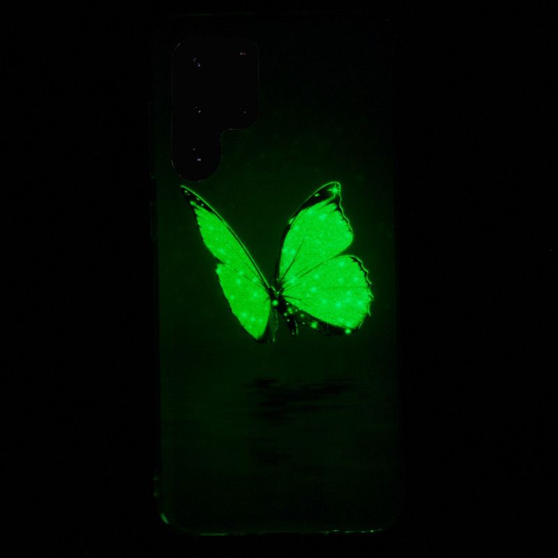 Cover Samsung Galaxy S22 Ultra 5G Fluorescerende Blå Sommerfugle