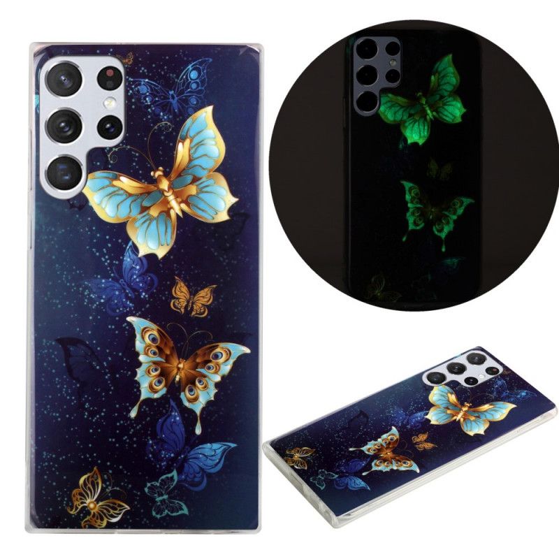 Cover Samsung Galaxy S22 Ultra 5G Fluorescerende Sommerfugle