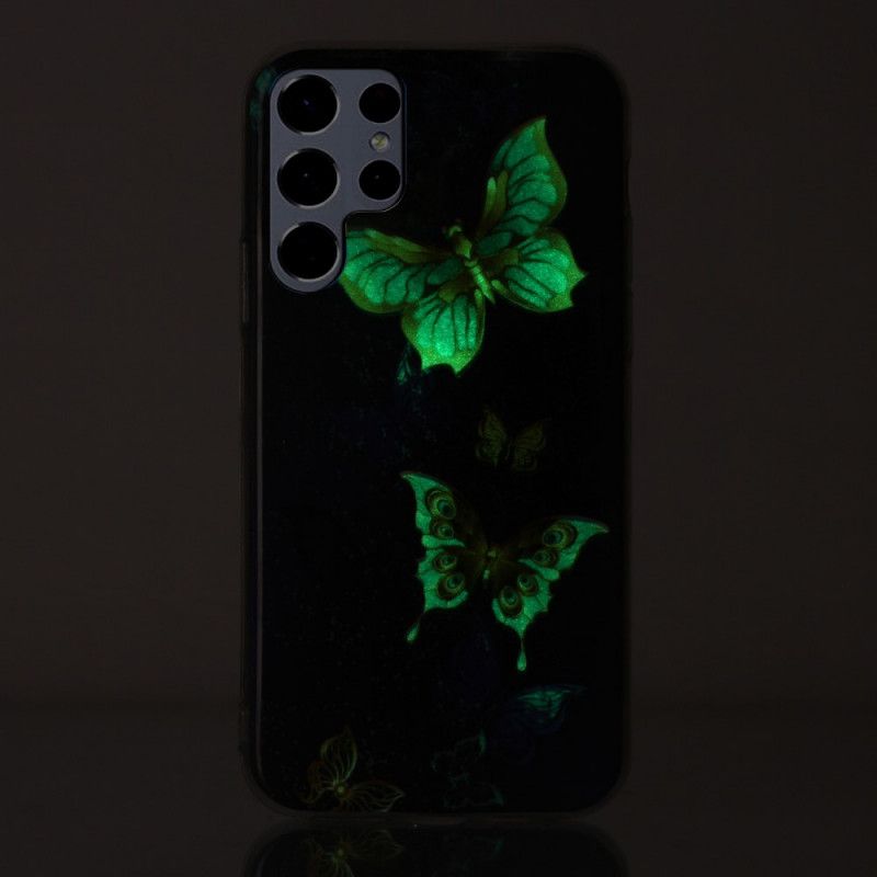 Cover Samsung Galaxy S22 Ultra 5G Fluorescerende Sommerfugle