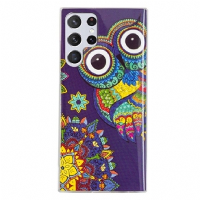 Cover Samsung Galaxy S22 Ultra 5G Fluorescerende Ugle Mandala