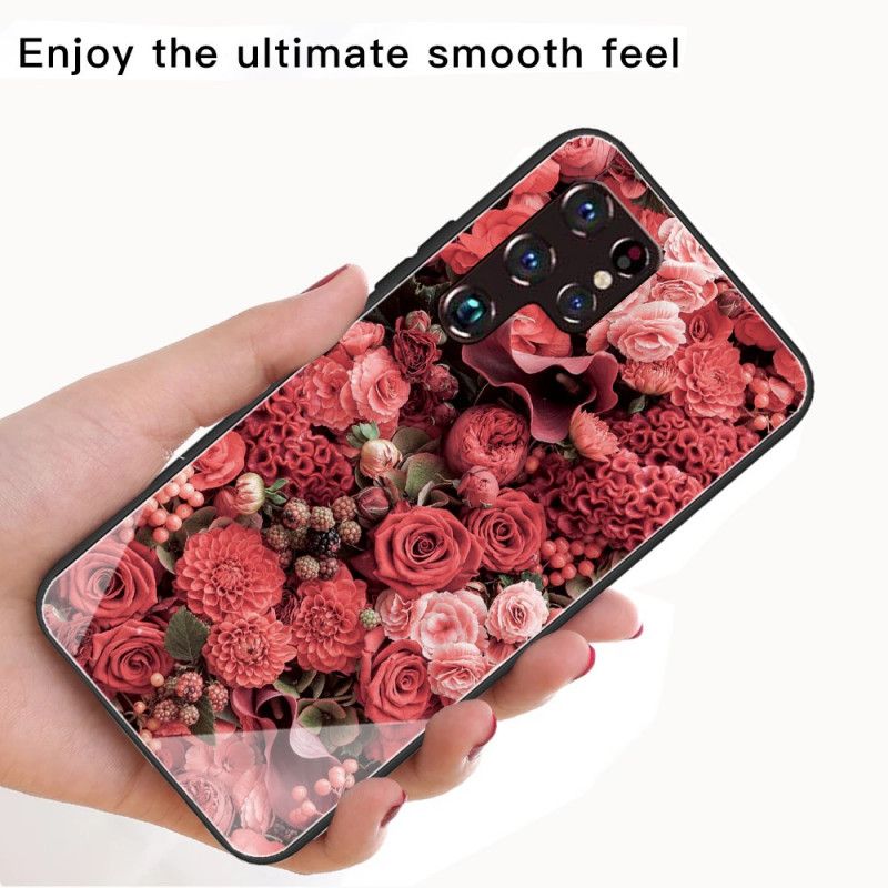 Cover Samsung Galaxy S22 Ultra 5G Hærdet Glas Lyserøde Blomster