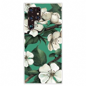 Cover Samsung Galaxy S22 Ultra 5G Hvide Malede Blomster