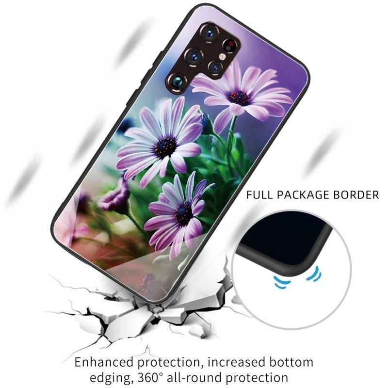 Cover Samsung Galaxy S22 Ultra 5G Realistiske Blomster I Hærdet Glas