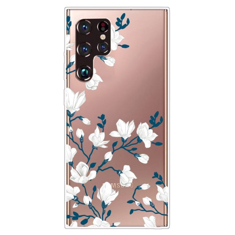 Cover Samsung Galaxy S22 Ultra 5G Transparente Hvide Blomster