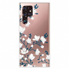 Cover Samsung Galaxy S22 Ultra 5G Transparente Hvide Blomster