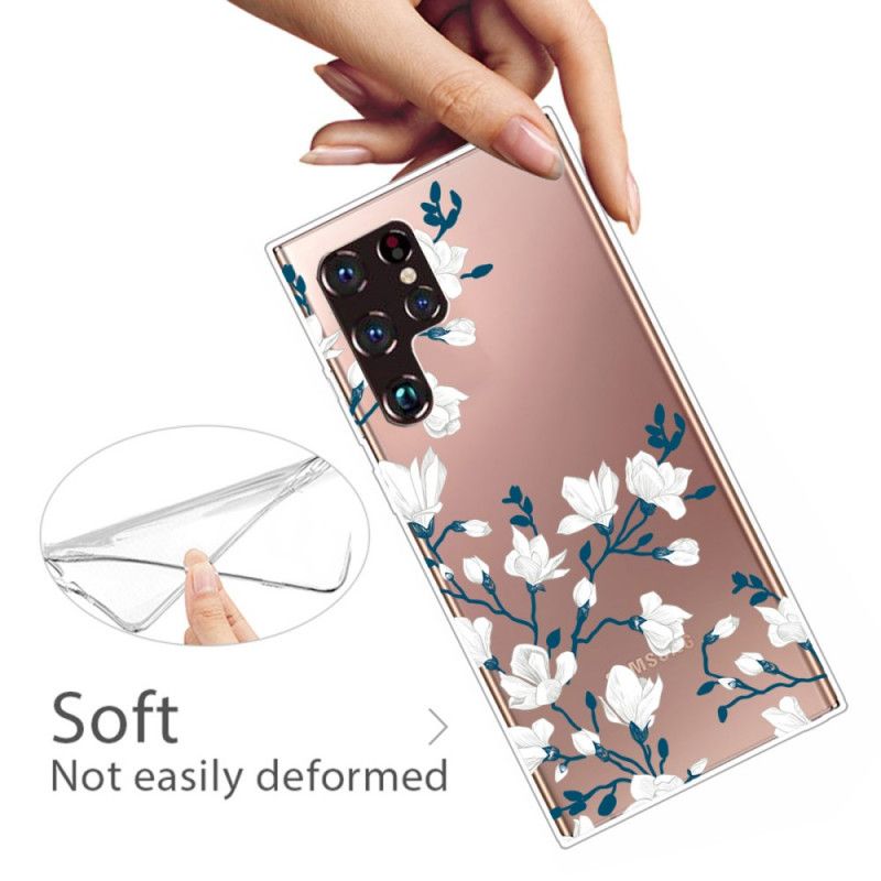 Cover Samsung Galaxy S22 Ultra 5G Transparente Hvide Blomster