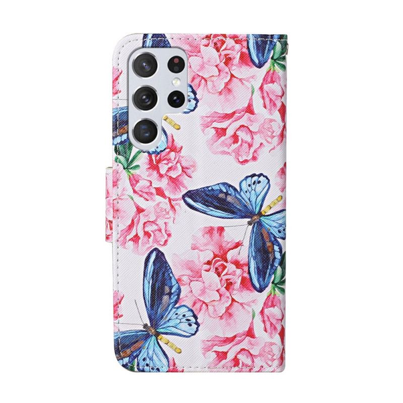 Flip Cover Samsung Galaxy S22 Ultra 5G Blomstersommerfugle-rem