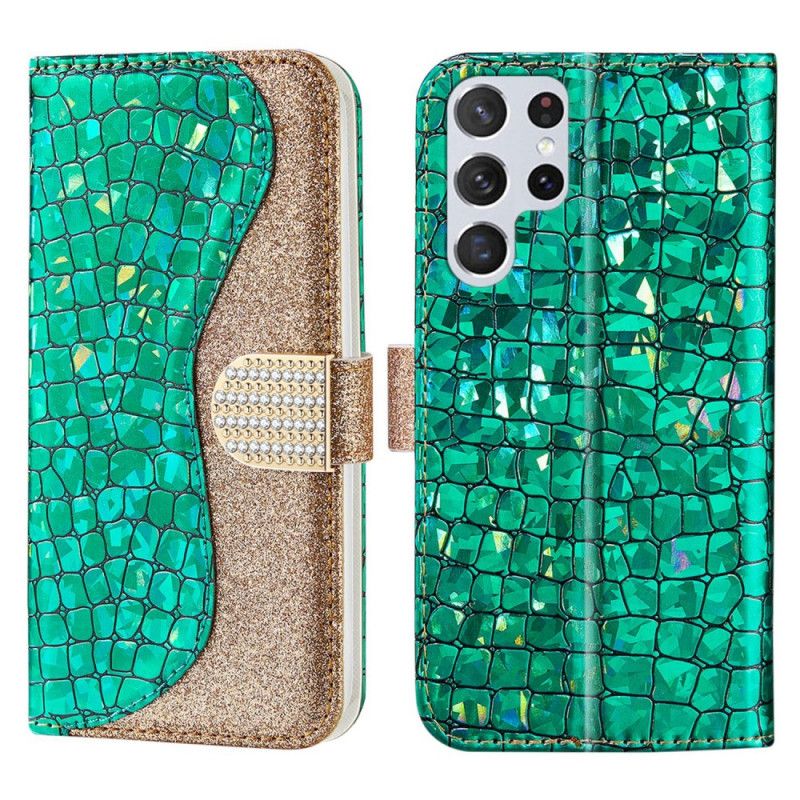 Flip Cover Samsung Galaxy S22 Ultra 5G Croc Diamanter