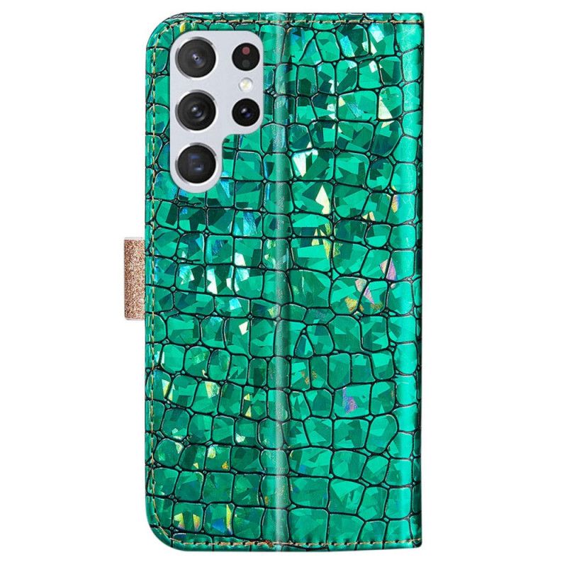 Flip Cover Samsung Galaxy S22 Ultra 5G Croc Diamanter