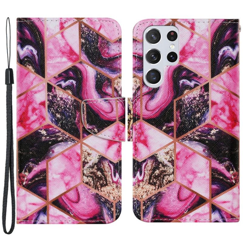 Flip Cover Samsung Galaxy S22 Ultra 5G Geometrisk Marmor