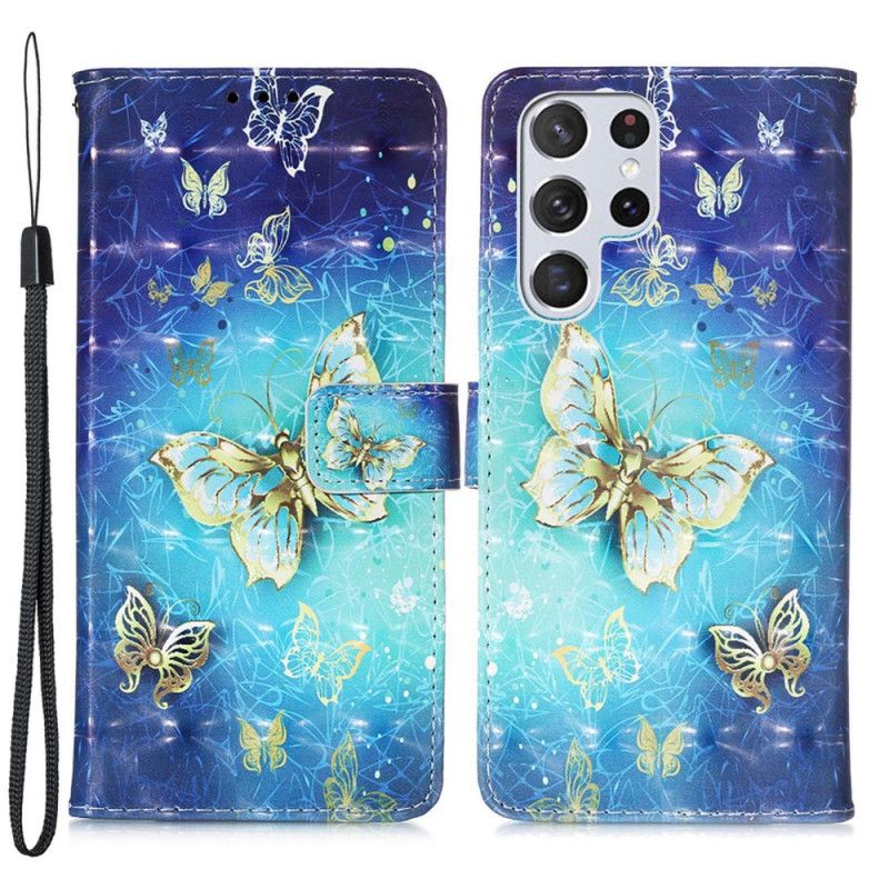 Flip Cover Samsung Galaxy S22 Ultra 5G Gylden Sommerfuglesnor