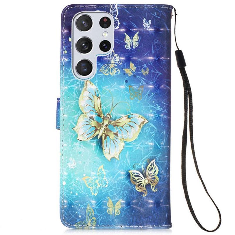 Flip Cover Samsung Galaxy S22 Ultra 5G Gylden Sommerfuglesnor