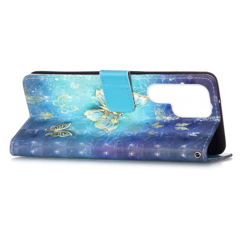 Flip Cover Samsung Galaxy S22 Ultra 5G Gylden Sommerfuglesnor