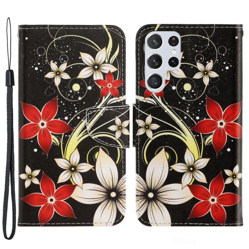 Flip Cover Samsung Galaxy S22 Ultra 5G Med Snor Farverige Stropblomster