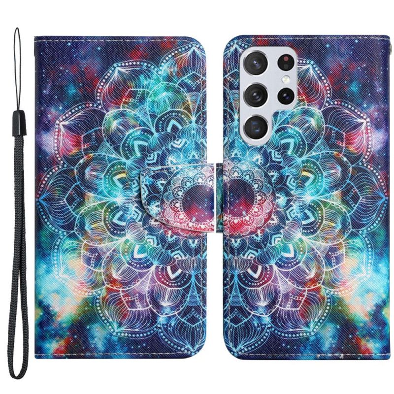 Flip Cover Samsung Galaxy S22 Ultra 5G Med Snor Flashy Halv Mandala Med Rem