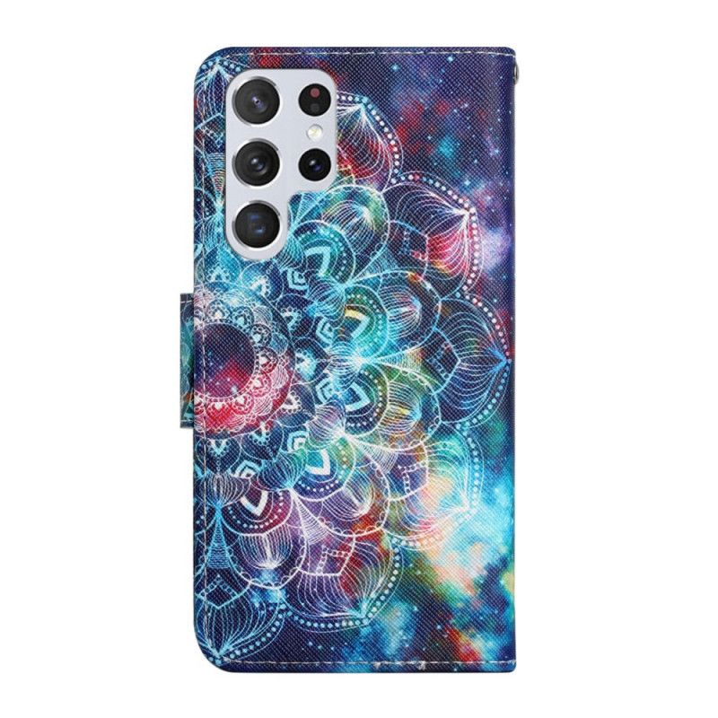 Flip Cover Samsung Galaxy S22 Ultra 5G Med Snor Flashy Halv Mandala Med Rem