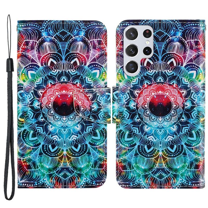 Flip Cover Samsung Galaxy S22 Ultra 5G Med Snor Flashy Strappy Mandala