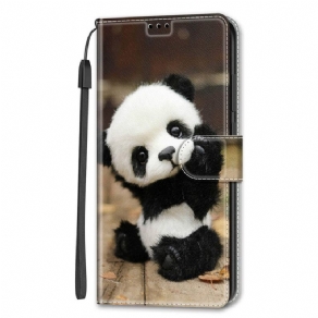 Flip Cover Samsung Galaxy S22 Ultra 5G Med Snor Leg Lille Panda Med Rem