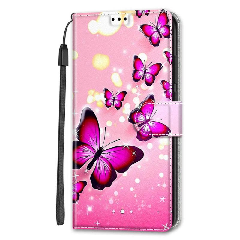 Flip Cover Samsung Galaxy S22 Ultra 5G Med Snor Thong Butterflies Fan