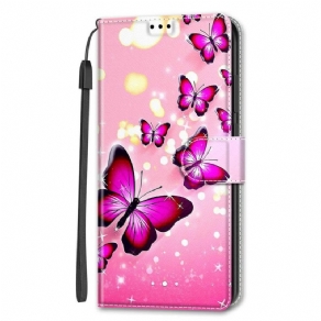 Flip Cover Samsung Galaxy S22 Ultra 5G Med Snor Thong Butterflies Fan