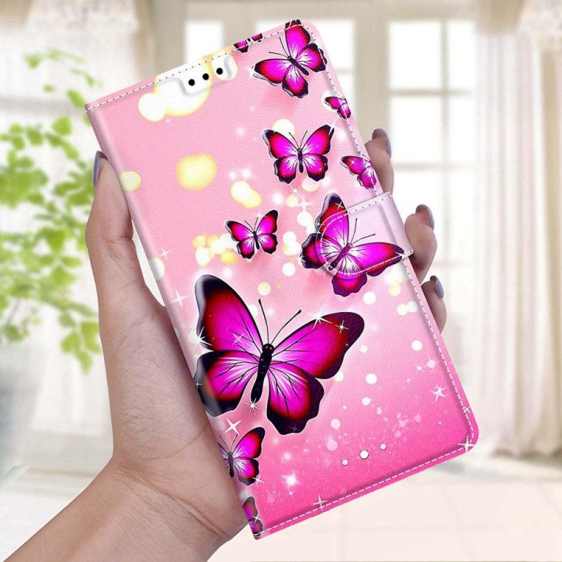 Flip Cover Samsung Galaxy S22 Ultra 5G Med Snor Thong Butterflies Fan