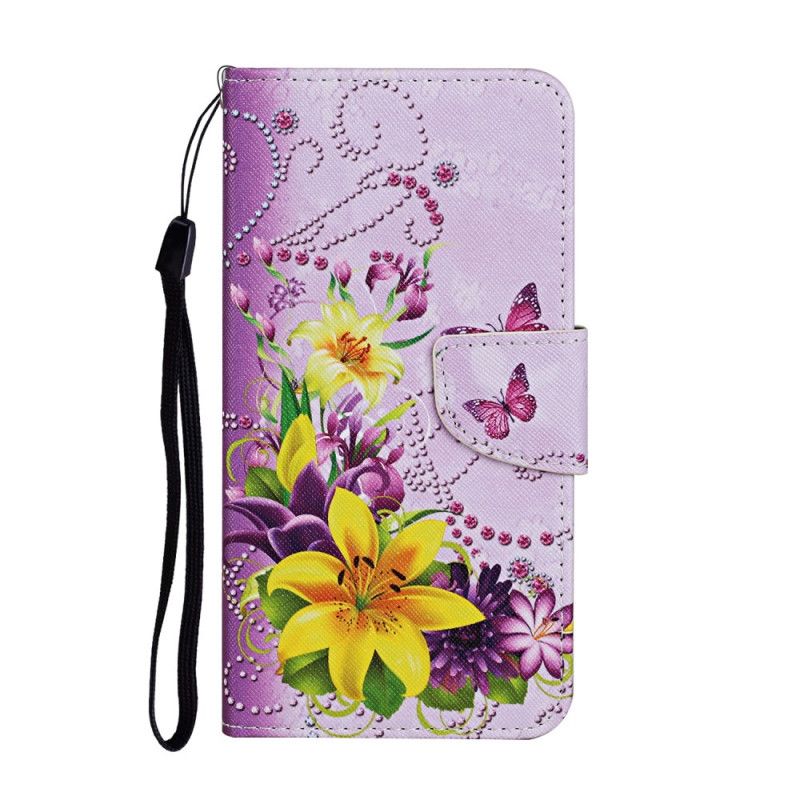 Flip Cover Samsung Galaxy S22 Ultra 5G Mestrede Blomster Med Rem