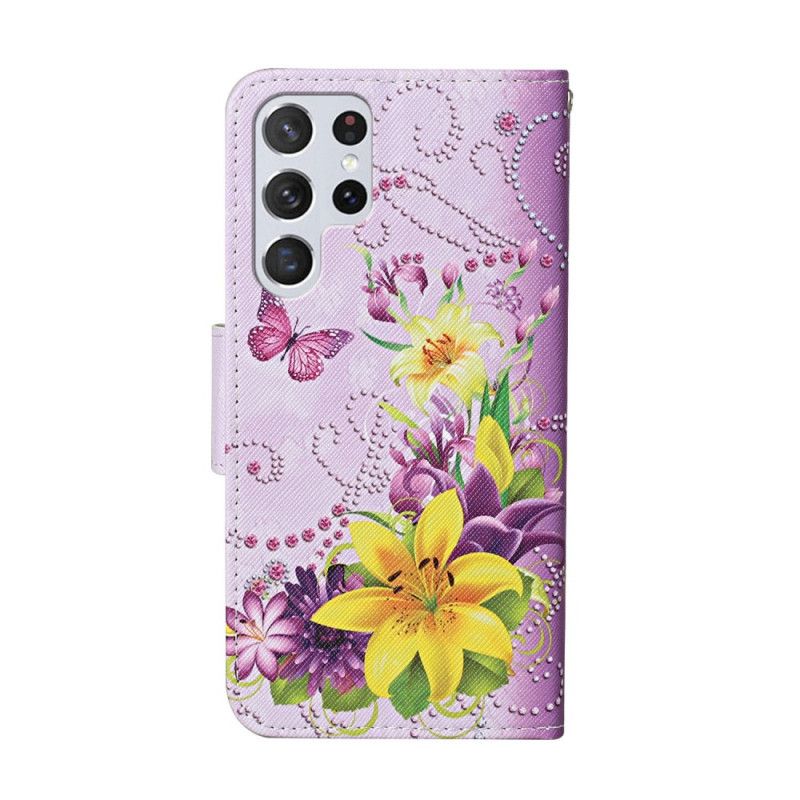 Flip Cover Samsung Galaxy S22 Ultra 5G Mestrede Blomster Med Rem