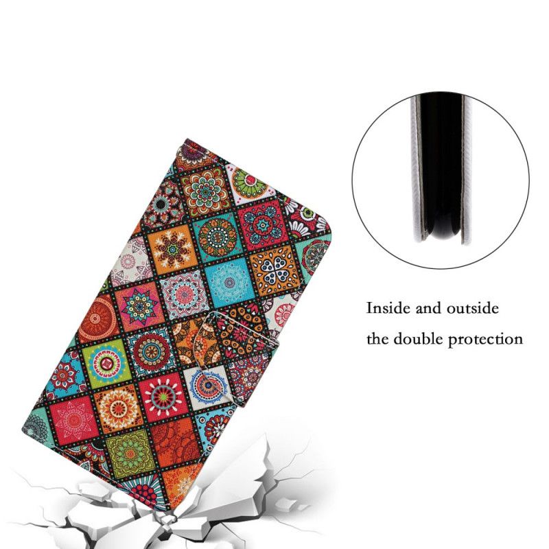 Flip Cover Samsung Galaxy S22 Ultra 5G Patchwork Mandalaer Med Snor