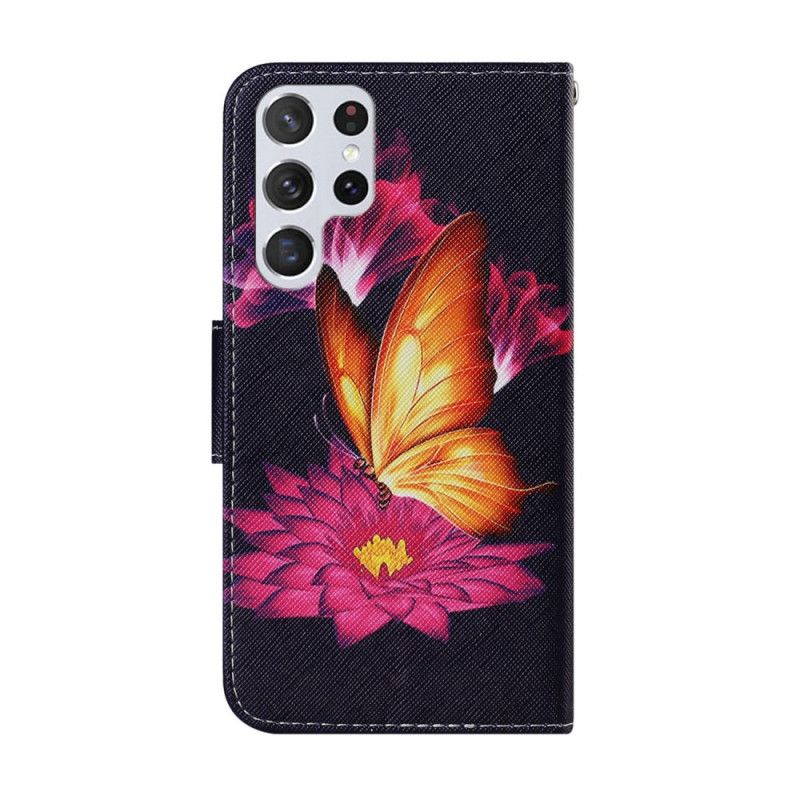 Flip Cover Samsung Galaxy S22 Ultra 5G Sommerfugl Og Lotus