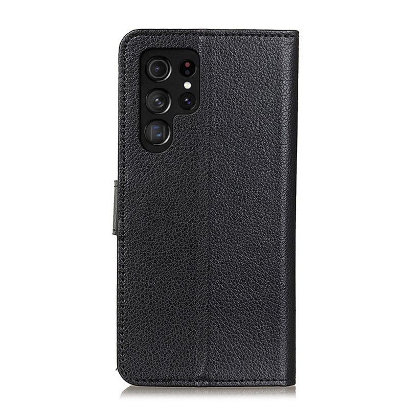 Flip Cover Samsung Galaxy S22 Ultra 5G Traditionelt Litchi-læder