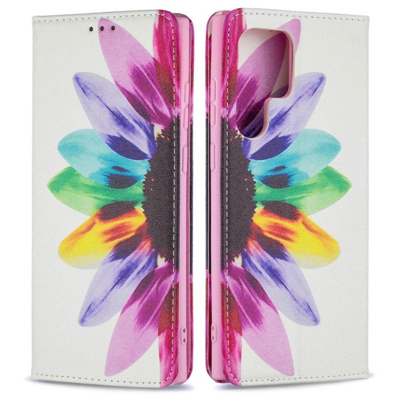 Læder Cover Samsung Galaxy S22 Ultra 5G Akvarelblomst