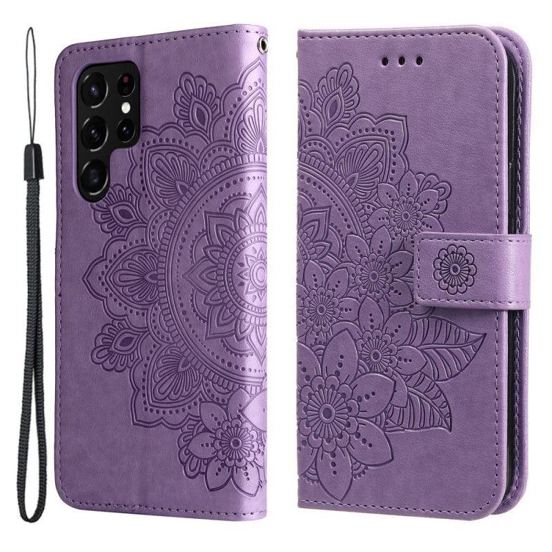 Læder Cover Samsung Galaxy S22 Ultra 5G Blomstermandala