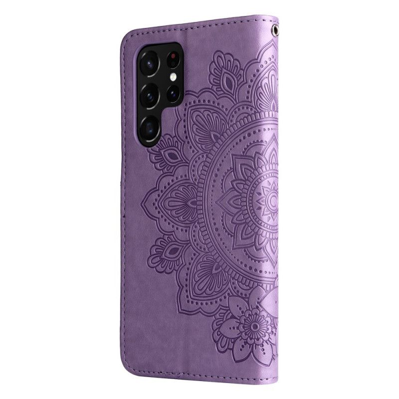 Læder Cover Samsung Galaxy S22 Ultra 5G Blomstermandala