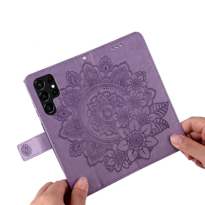 Læder Cover Samsung Galaxy S22 Ultra 5G Blomstermandala