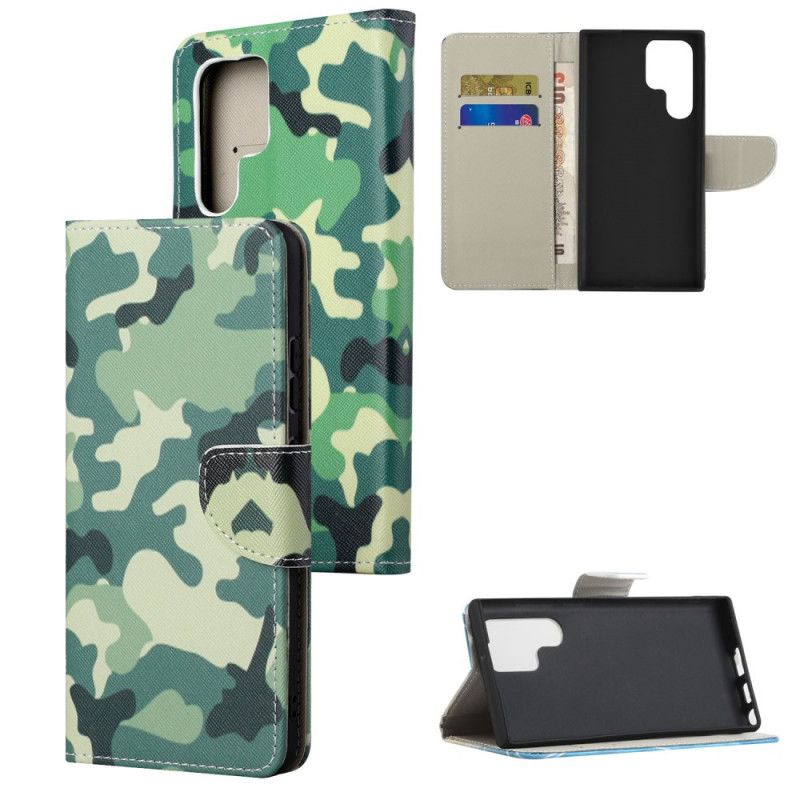 Læder Cover Samsung Galaxy S22 Ultra 5G Militær Camouflage