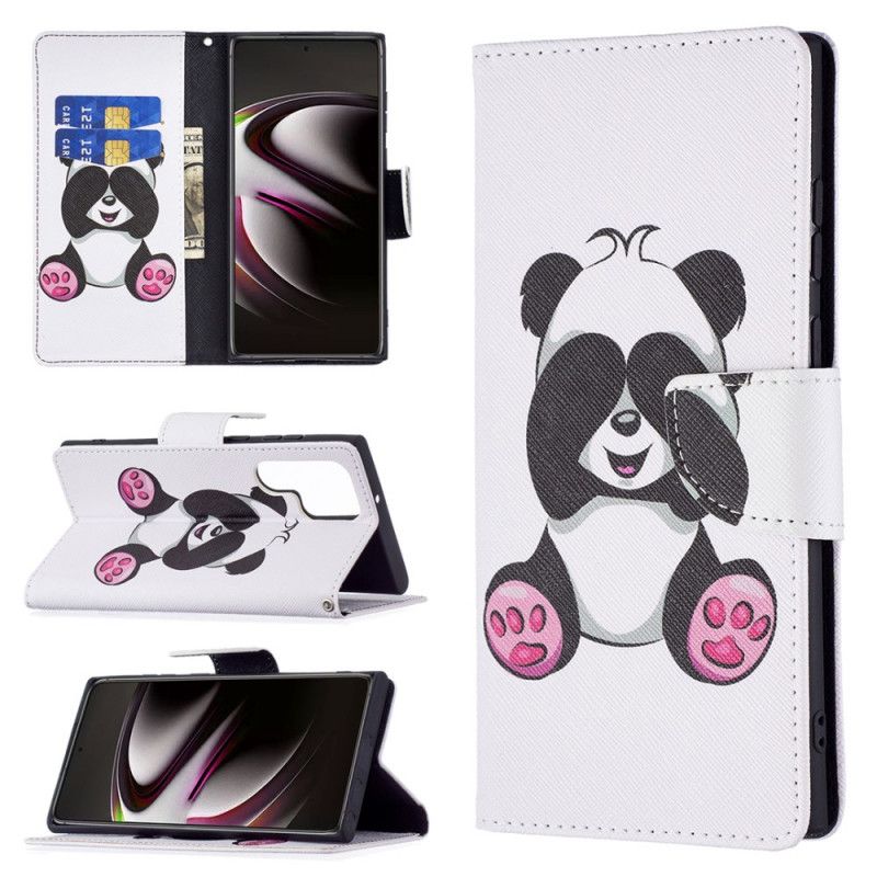 Læder Cover Samsung Galaxy S22 Ultra 5G Panda Sjov