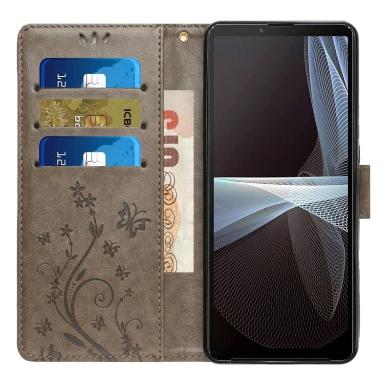 Flip Cover Sony Xperia 1 Vi Blomster Og Sommerfugle Med Rem