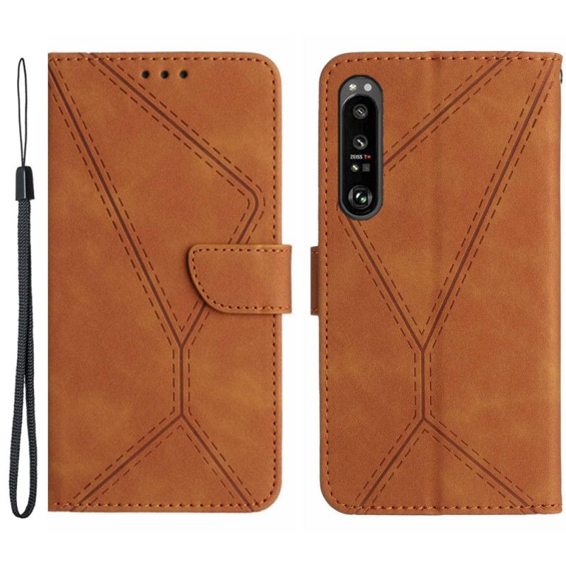 Flip Cover Sony Xperia 1 Vi Linjer Og Stiplede Stropper