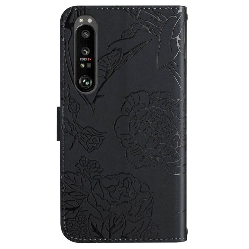 Læder Cover Sony Xperia 1 Vi Sommerfugletryk Med Skulderrem