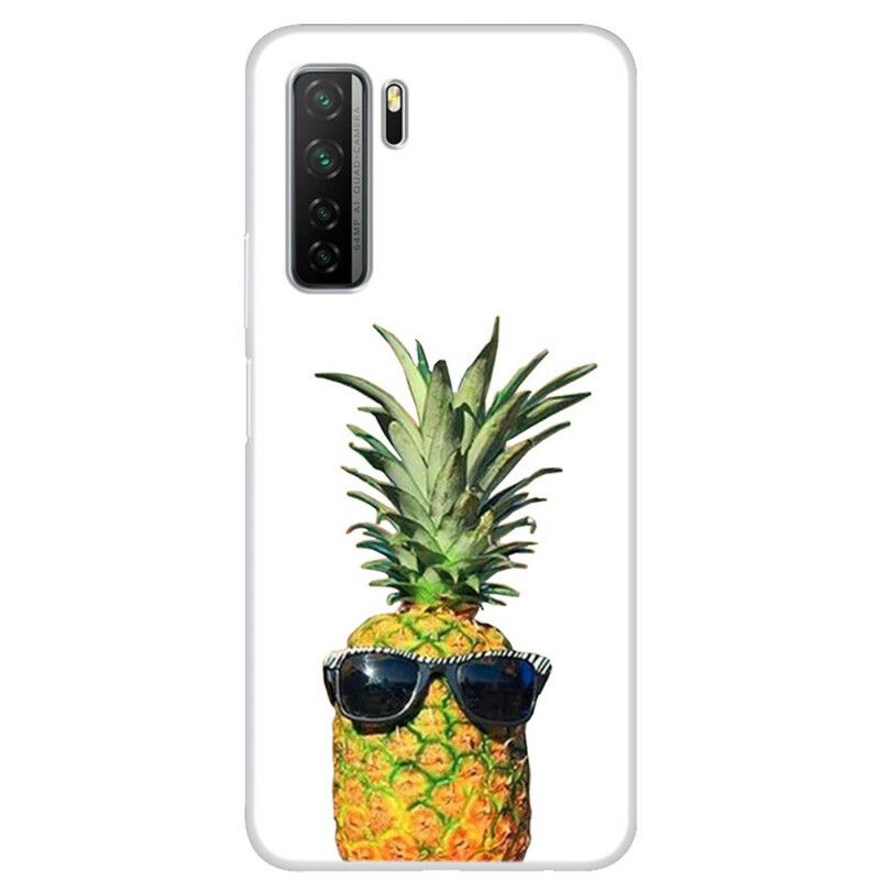 Cover Huawei P40 Lite 5G Transparent Ananas Med Briller