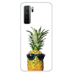 Cover Huawei P40 Lite 5G Transparent Ananas Med Briller