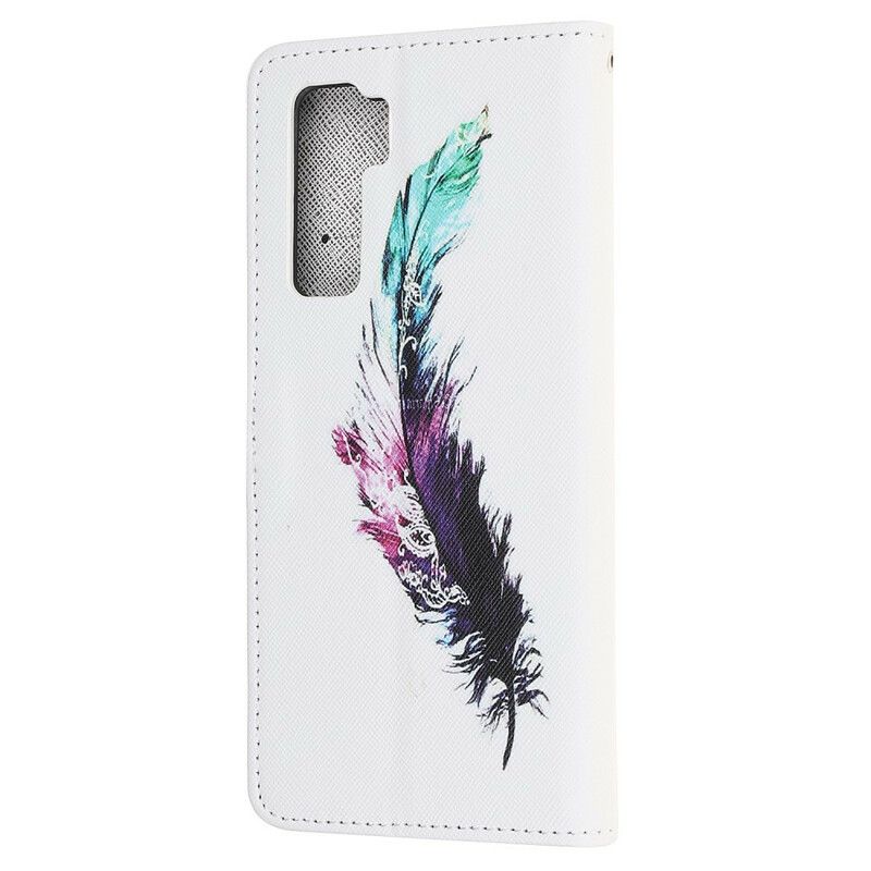 Flip Cover Huawei P40 Lite 5G Med Snor Thong Fjer