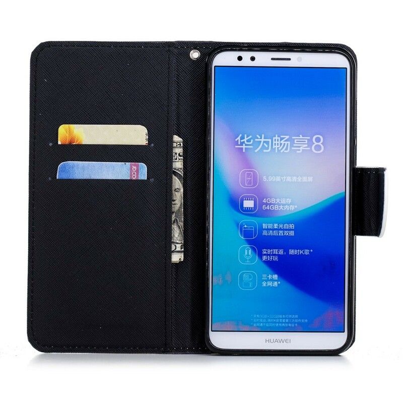 Flip Cover Huawei Y7 2018 / Honor 7C Med Snor Overraskede Katte I Rem