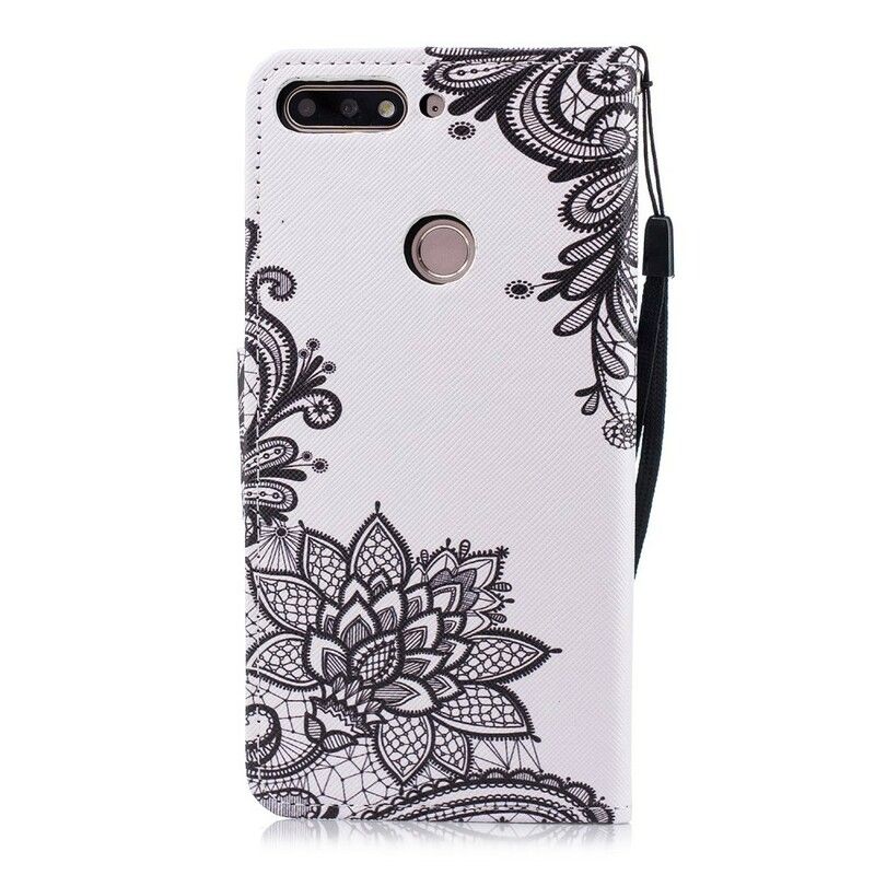 Flip Cover Huawei Y7 2018 / Honor 7C Med Snor Sort Strappy Mandala