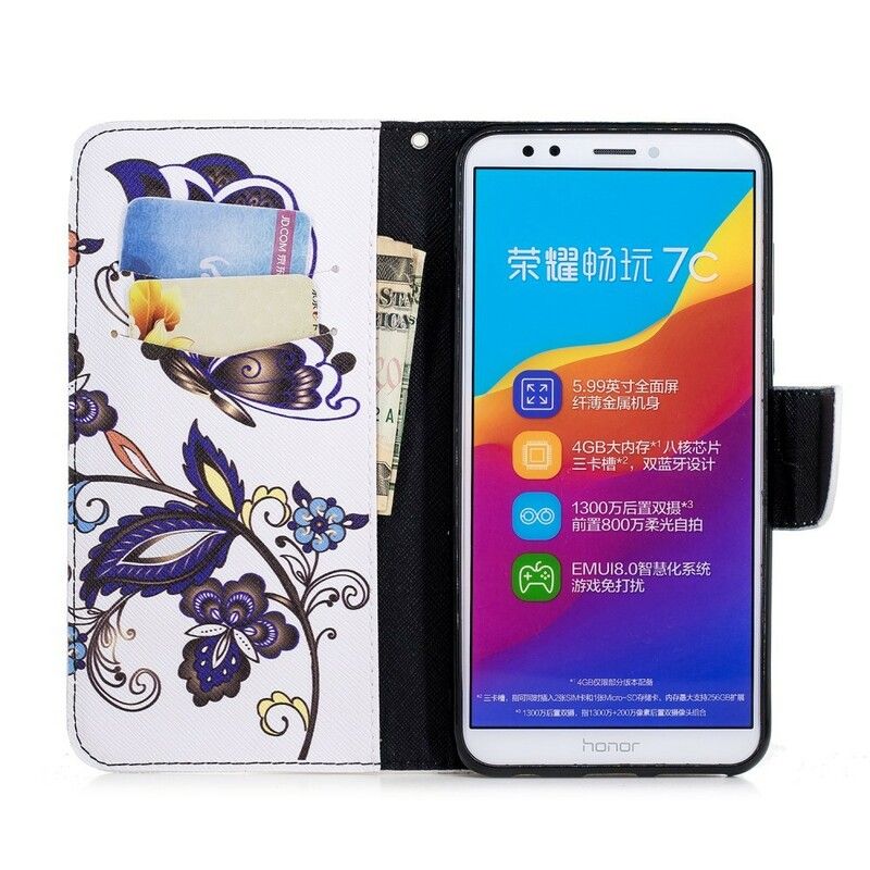 Flip Cover Huawei Y7 2018 / Honor 7C Sommerfugletatovering