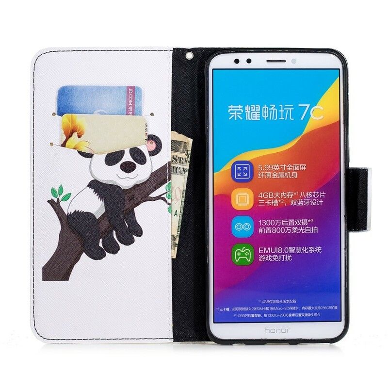 Læder Cover Huawei Y7 2018 / Honor 7C Dovne Panda