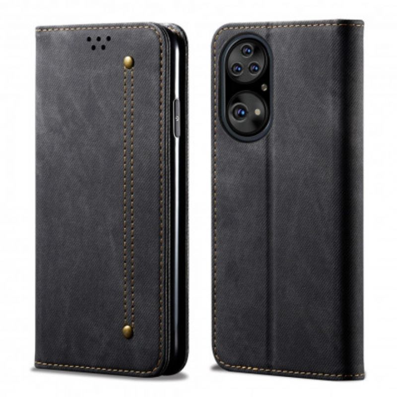 Cover Huawei P50 Flip Cover Imiteret Læder Jeans Tekstur