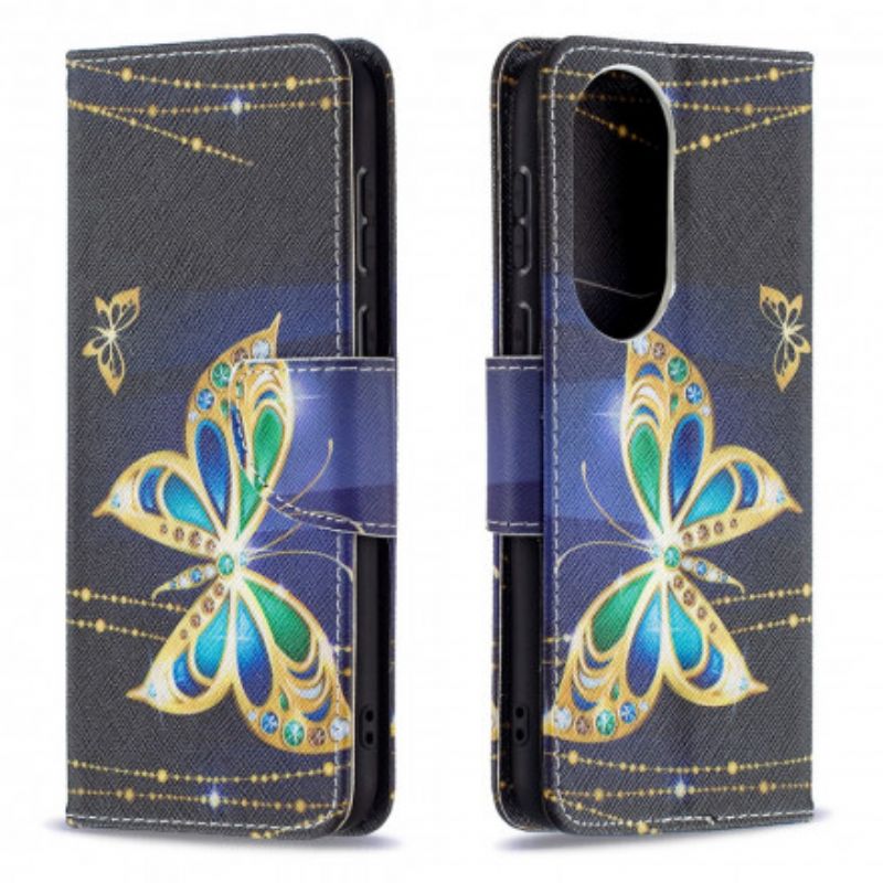 Flip Cover Huawei P50 Magisk Sommerfugl